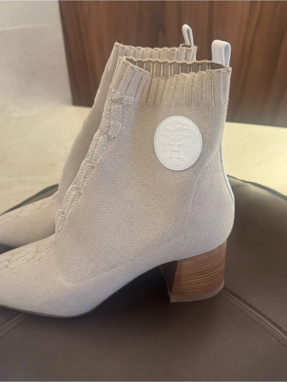 Hermes Beige Knit Ankle Boots